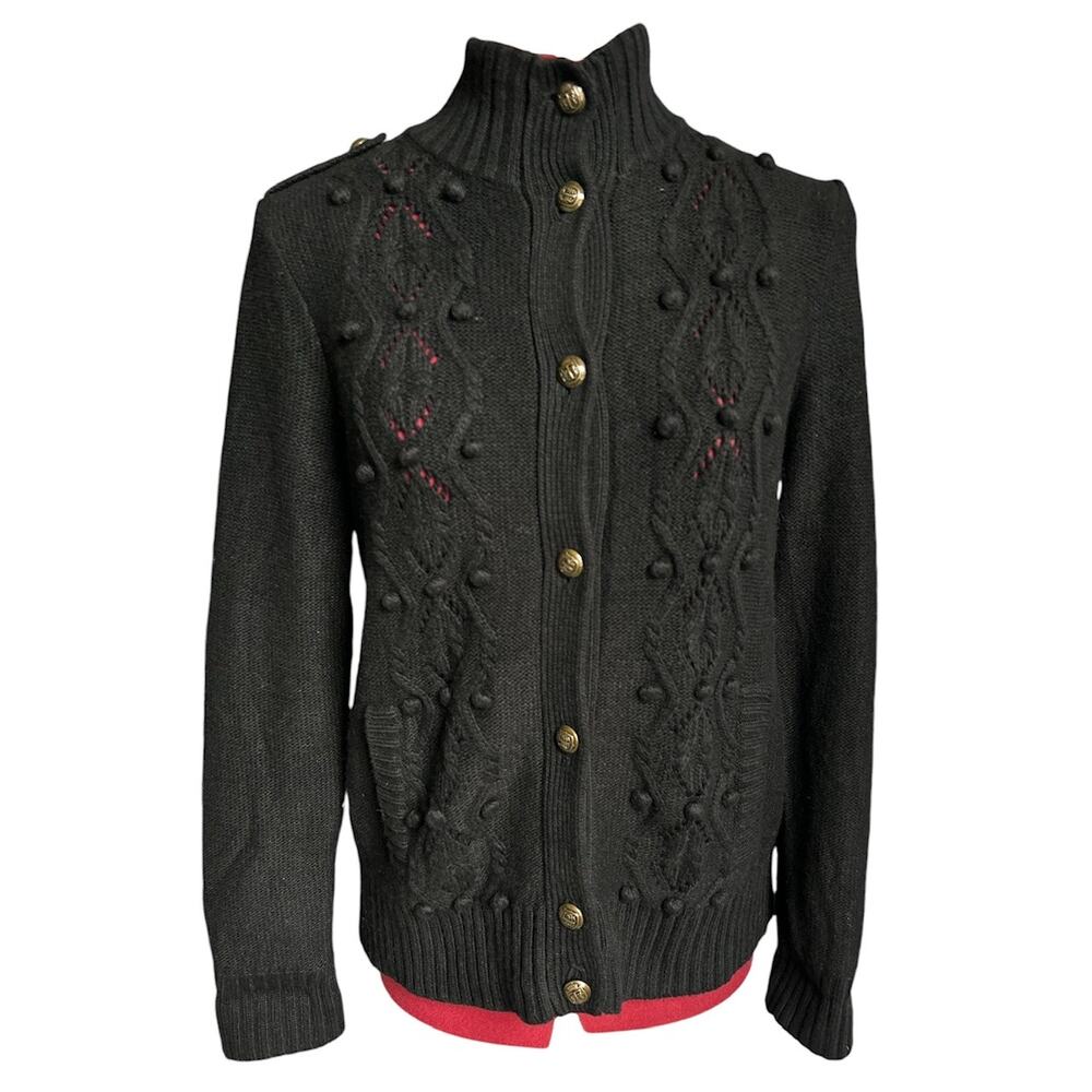 Talbots Medium P Black Lambs Wool & Cashmere Blend Hight‎ Neck Cardigan Sweater